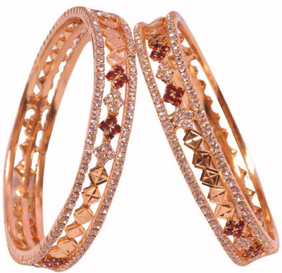32% OFF on PFJ PFJ0004 Brass, Copper Cubic Zirconia 24K Yellow Gold Plated Bangle Set Pack of 2