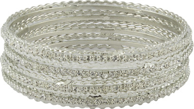 66% OFF on Tanya Fashion Jewelry Sparkling Silver Metal Crystal Bangle Set Pack of 4