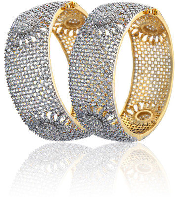 60% OFF on Alysa Karmita Alloy, Silver Cubic Zirconia 18K Yellow Gold, Rhodium Plated Bangle Set Pack of 2