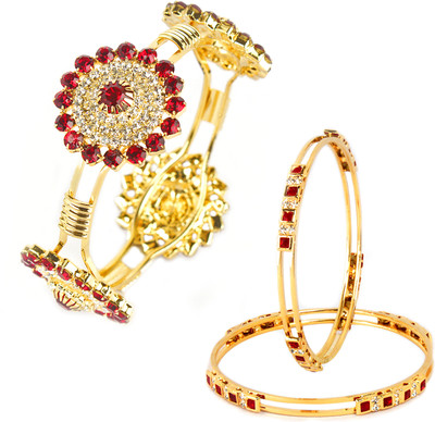 74% OFF on VK Jewels Classic Dual Alloy Cubic Zirconia 18K Yellow Gold Plated Bangle Set Pack of 3