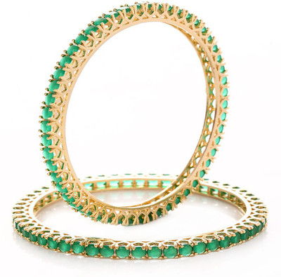 64% OFF on Affinity Traditional Stoned Alloy, Silver Emerald 22K Yellow Gold Plated Bangle Set Pack of 2