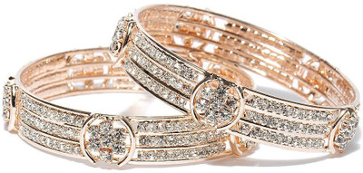 Bindhani Antique Alloy Cubic Zirconia 10K White Gold Plated Bangle Set Pack of 2 Bindhani Antique Alloy Cubic Zirconia 10K White Gold Plated Bangle Set Pack of 2