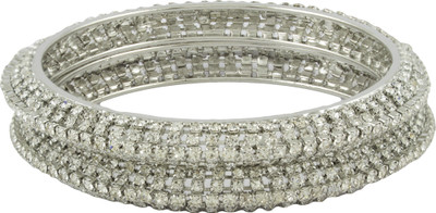 63% OFF on Tanya Fashion Jewelry Magnificent Silver Metal Crystal Bangle Set Pack of 2