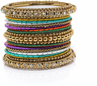 59% OFF on Bindhani Antique Brass Yellow Gold Plated Bangle Set Pack of 16