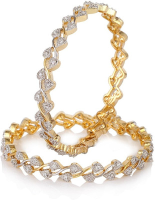 73% OFF on Rubena Women'S Delight Alloy Cubic Zirconia Yellow Gold Plated Bangle Set Pack of 2