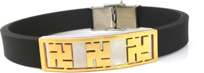 Ammvi Creations Gold Swastik Symbol with Silicon Stainless Steel 8 Bracelet