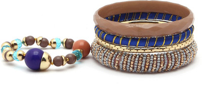 56% OFF on Madclozet Electric Blue Hues Fabric, Acrylic, Metal, Stone Bracelet Set Pack of 5
