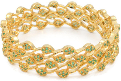 75% OFF on Anukh Contemporary Fashion Alloy Emerald Yellow Gold Plated Bangle Set Pack of 2