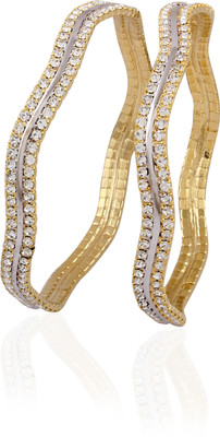 26% OFF on Accessher Curvy Gold and Diamonds Brass Bangle Set Pack of 2