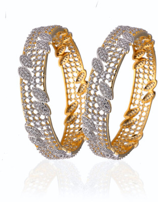 62% OFF on Alysa Bridgette Alloy, Silver Cubic Zirconia 18K Yellow Gold, Rhodium Plated Bangle Set Pack of 2