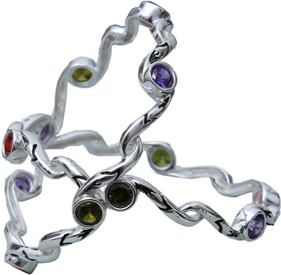 Aman New Exotic Style Sterling Silver Bangle Set Pack of 2