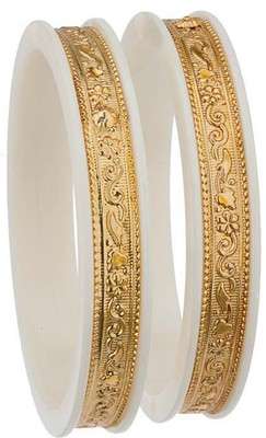 60% OFF on Ratnakar Suhagan White Chuda Acrylic Yellow Gold Plated Bangle Set Pack of 2