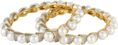 64% OFF on Affinity Exquisite Designer Studded CZ Alloy, Silver Cubic Zirconia, Pearl 22K Yellow Gold Plated Bangle Set Pack of 2