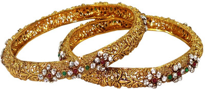 33% OFF on Anjan Antique Traditional Designer Alloy 18K Yellow Gold Plated Bangle Set Pack of 2