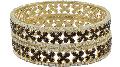 63% OFF on Tanya Fashion Jewelry Magnificent Ornamental Metal Crystal Bangle Set Pack of 2