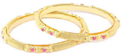70% OFF on VK Jewels Curvy Alloy Cubic Zirconia 18K Yellow Gold Plated Bangle Set Pack of 2