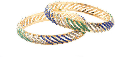 59% OFF on Utsokt Stone Alloy Yellow Gold Plated Bangle Set Pack of 2