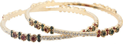 54% OFF on Utsokt Stone Alloy Yellow Gold Plated Bangle Set Pack of 2