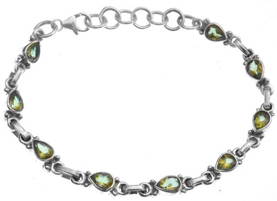 Exotic India Faceted Sterling Silver Peridot Bracelet