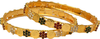 63% OFF on Pourni Gold Plated Color Stone Laxmi -26 Brass Zircon Brass Plated Bangle Set Pack of 2