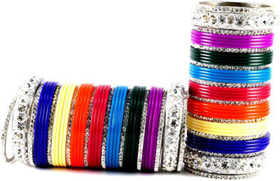 7% OFF on Vidhya Kangan Multicolor Brass Crystal Rhodium Plated Bangle Set Pack of 80