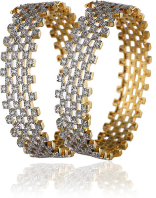 Alysa Kulshreshtha Alloy, Silver Cubic Zirconia 18K Yellow Gold, Rhodium Plated Bangle Set Pack of 2