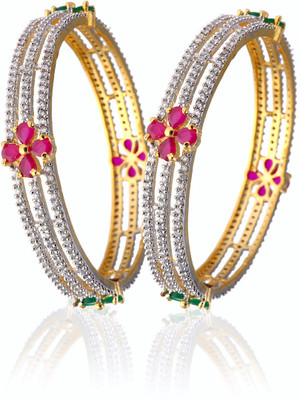 60% OFF on Alysa Brettany Alloy, Silver Cubic Zirconia 18K Yellow Gold, Rhodium Plated Bangle Set Pack of 2