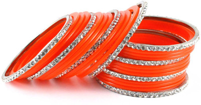 16% OFF on Vidhya Kangan Orange Brass Crystal Rhodium Plated Bangle Set Pack of 26