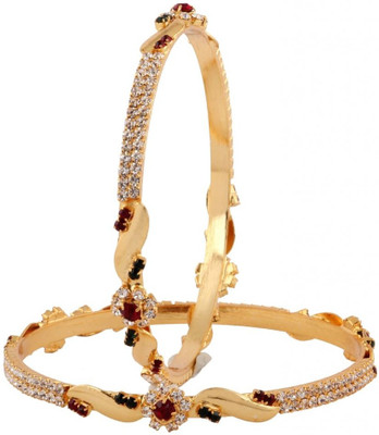 61% OFF on The Jewelbox Cz Twist Brass Yellow Gold Plated Bangle Set Pack of 2