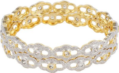 66% OFF on Affinity Designer Kundan Work Alloy, Silver Cubic Zirconia 22K Yellow Gold Plated Bangle Set Pack of 2