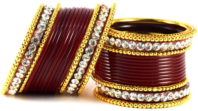 9% OFF on Vidhya Kangan Maroon Brass Crystal Rhodium Plated Bangle Set Pack of 30