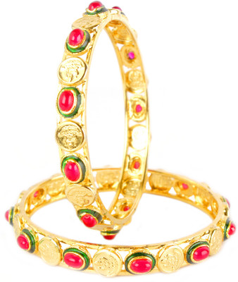 70% OFF on VK Jewels Lord Laxmi Alloy 18K Yellow Gold Plated Bangle Pack of 2
