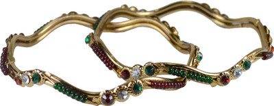 56% OFF on Pearl Paradise Multicolor Spirals Alloy Crystal Yellow Gold Plated Bangle Set Pack of 2