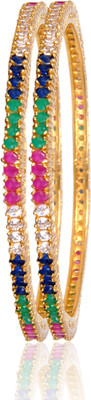 69% OFF on American Diamond Beautiful Copper, Brass Diamond, Ruby, Emerald, Sapphire 18K Yellow Gold, Rhodium Plated Bangle Set Pack of 2