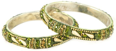 The Fine World Traditional Brass Zircon Yellow Gold Plated Kada Pack of 2