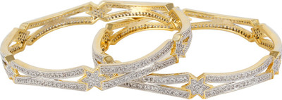 56% OFF on Affinity Exquisite Geometrical CZ Studded Alloy, Silver Cubic Zirconia 22K Yellow Gold Plated Bangle Set Pack of 2