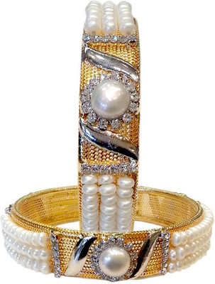 40% OFF on Sri Kapi Pearls natural pearls 1 pair classy Alloy Yellow Gold Plated Bangle Set Pack of 2