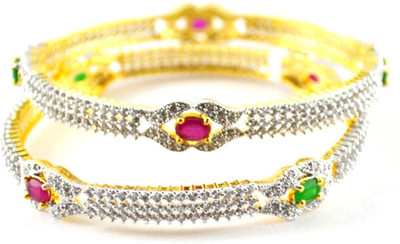 Affinity Alloy Cubic Zirconia 18K Yellow Gold Plated Bangle Set Pack of 2