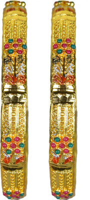 29% OFF on Pearl Paradise Multifesto Alloy Yellow Gold Plated Bangle Set Pack of 2