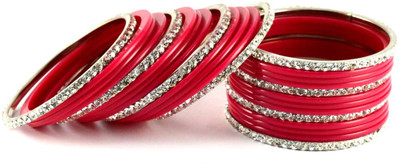 16% OFF on Vidhya Kangan Pink Brass Crystal Rhodium Plated Bangle Set Pack of 26