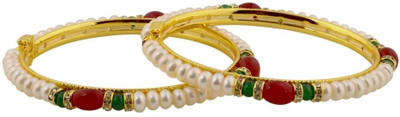Krishna Pearls & Jewellers Stone Alloy Yellow Gold Plated Bangle Set Pack of 2 Krishna Pearls & Jewellers Stone Alloy Yellow Gold Plated Bangle Set Pack of 2