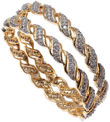 23% OFF on Jewar Mandi Latest Jewellery Alloy Cubic Zirconia Rhodium Plated Bangle Set Pack of 2