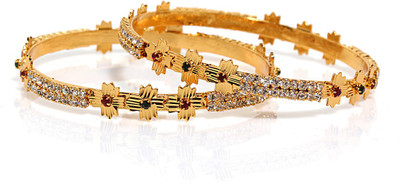 59% OFF on Bindhani Gold Plated Brass Cubic Zirconia, Crystal Yellow Gold Plated Bangle Set Pack of 2