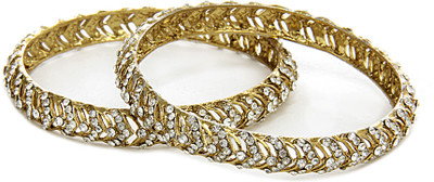 Aamoye Diamond Bangle Set in Antique Brass Gold Finish Alloy Bangle Set Pack of 2