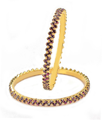 70% OFF on VK Jewels Charming Magenta Pink Stones Alloy 18K Yellow Gold Plated Bangle Set Pack of 2