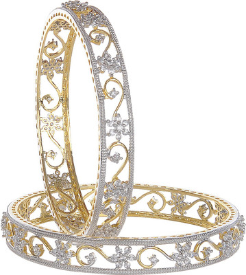 31% OFF on Treasure Trove Flowers Silver, Alloy Diamond Bangle Set Pack of 2