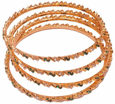 35% OFF on PFJ PFJ0026 Brass, Copper Cubic Zirconia 24K Yellow Gold Plated Bangle Set Pack of 4