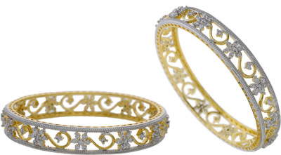 61% OFF on Hyderabad Jewels Alloy, Silver Zircon Rhodium Plated Bangle Set Pack of 2