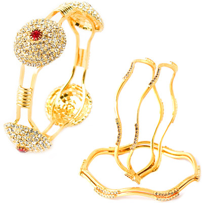 73% OFF on VK Jewels Well Design Dual Alloy Cubic Zirconia 18K Yellow Gold Plated Bangle Set Pack of 5