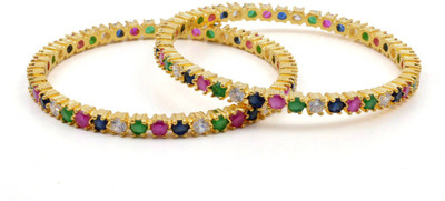 74% OFF on Anukh Contemporary Fashion Alloy Ruby, Cubic Zirconia, Sapphire, Emerald Yellow Gold Plated Bangle Set Pack of 2